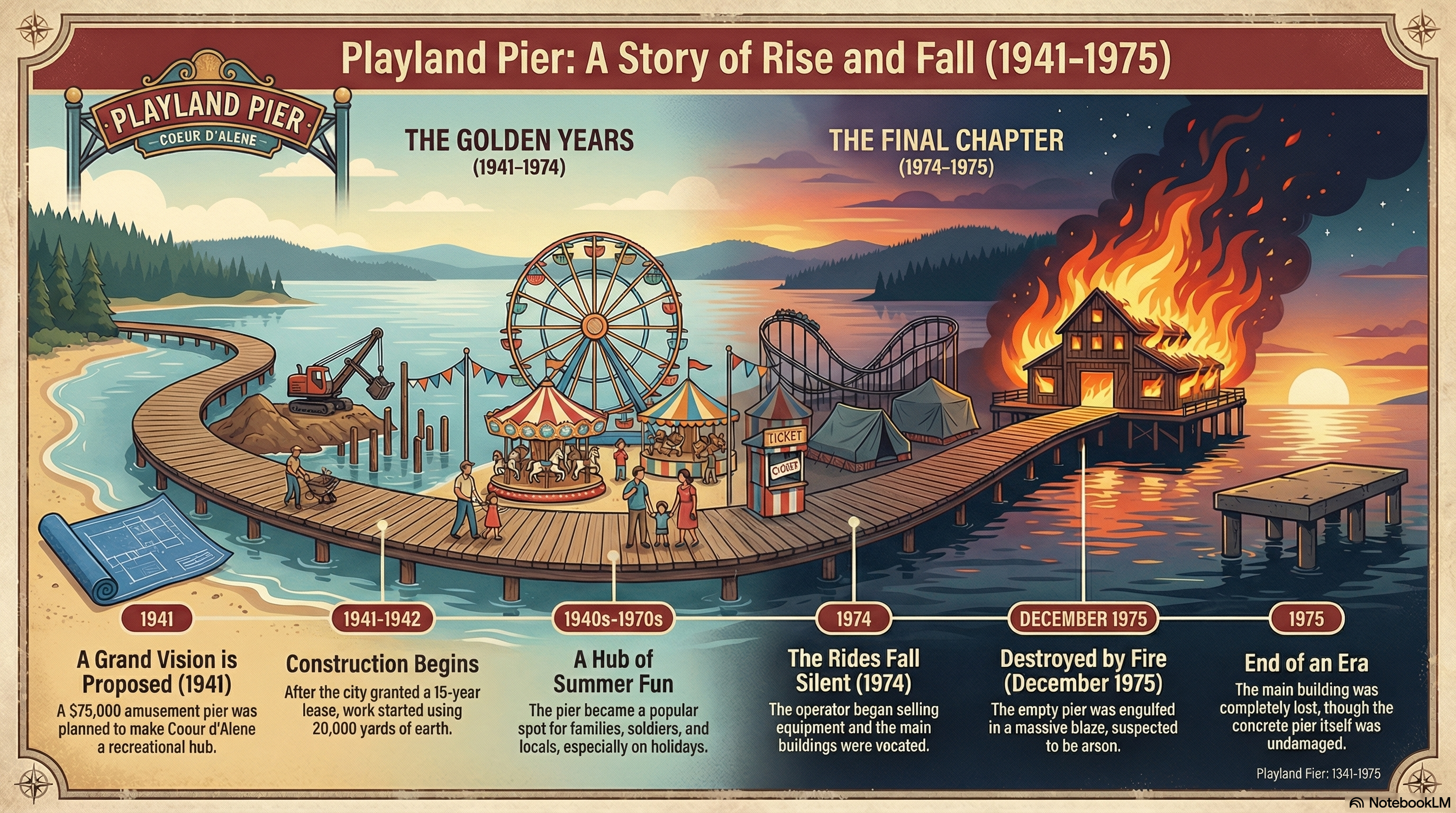 How did the Coeur d' Alene, Idaho Playland Pier get started?